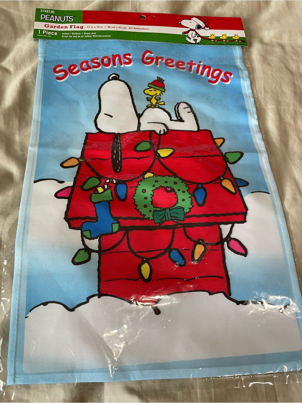 Peanuts Holiday Garden Flag with Snoopy & Woodstock — Red, Blue, Green